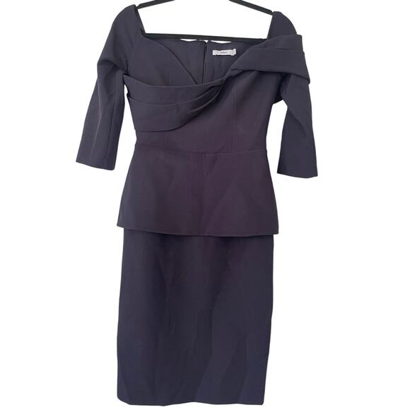 knee length dresses for ladies Hope & Ivy Embroidered V-Neck Peplum Waist Midi Dress - Navy main image 1